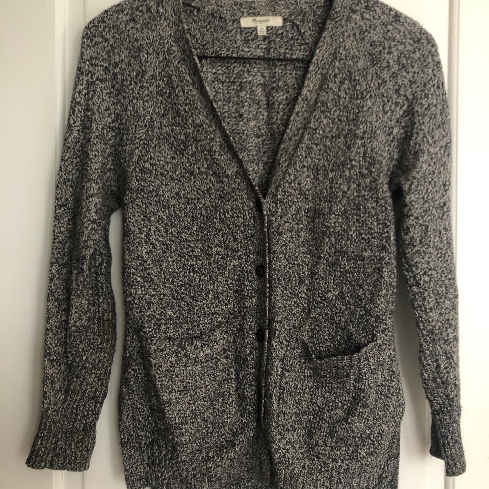 Madewell Marled Black and White Split Hem Cardigan - Picture 2 of 4